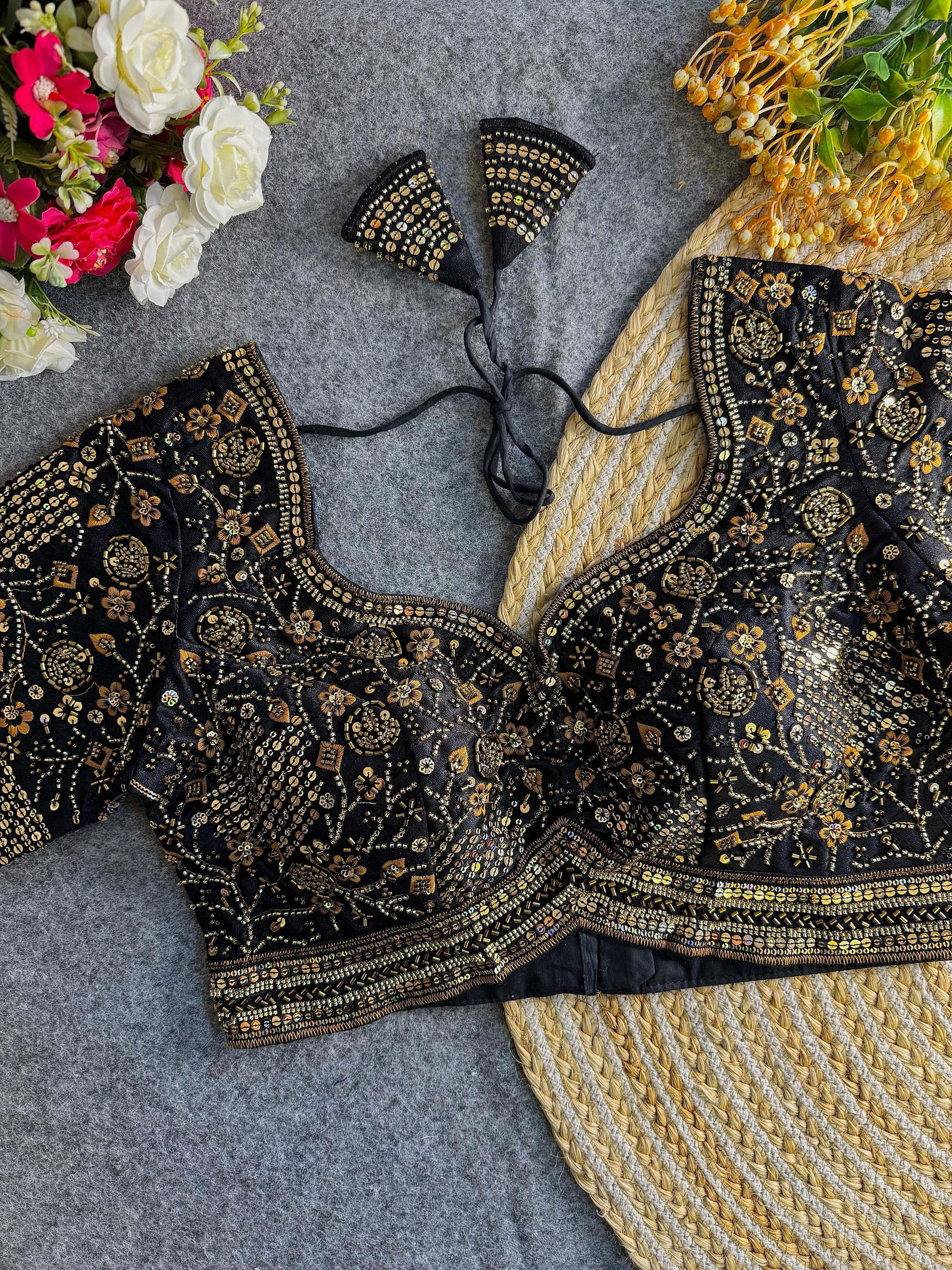 Premium Hand-Embroidered Bridal Blouse with Beaded Detailing