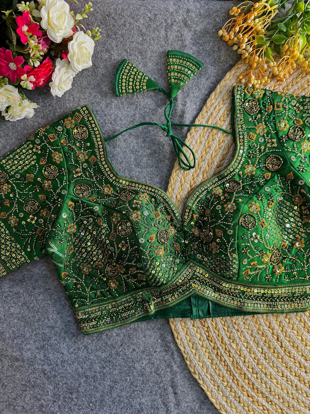 Premium Hand-Embroidered Bridal Blouse with Beaded Detailing