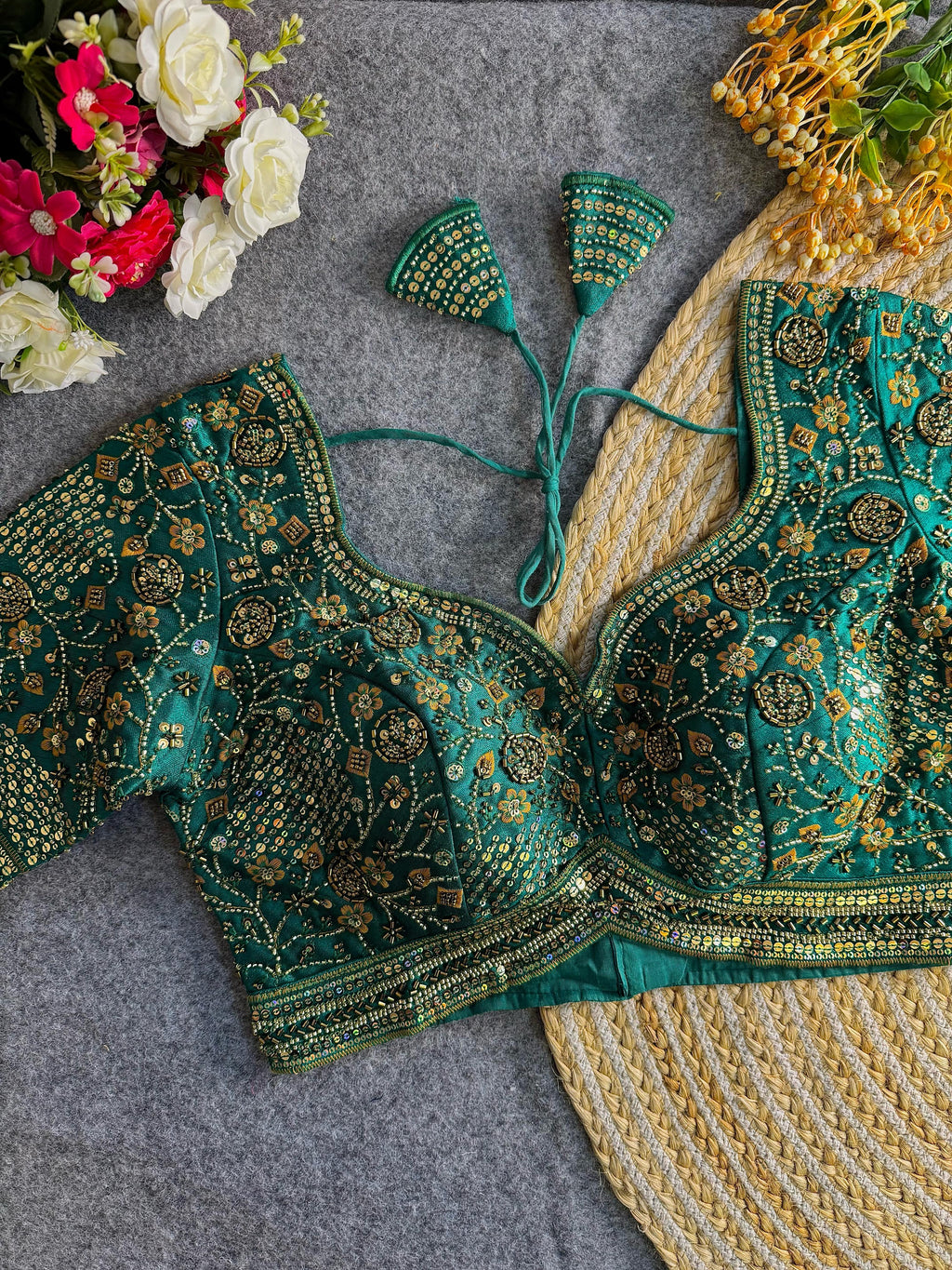 Premium Hand-Embroidered Bridal Blouse with Beaded Detailing