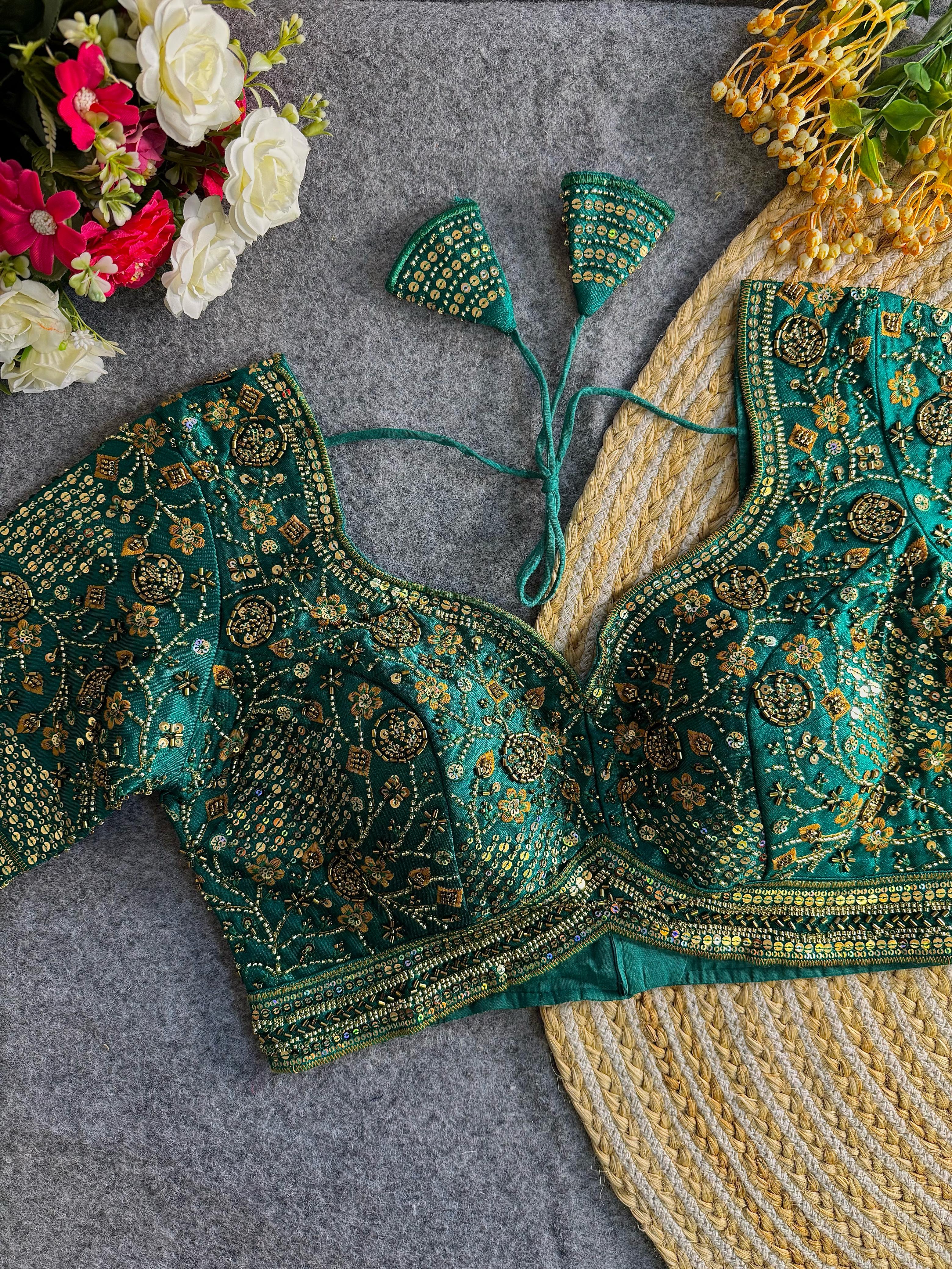 Premium Hand-Embroidered Bridal Blouse with Beaded Detailing