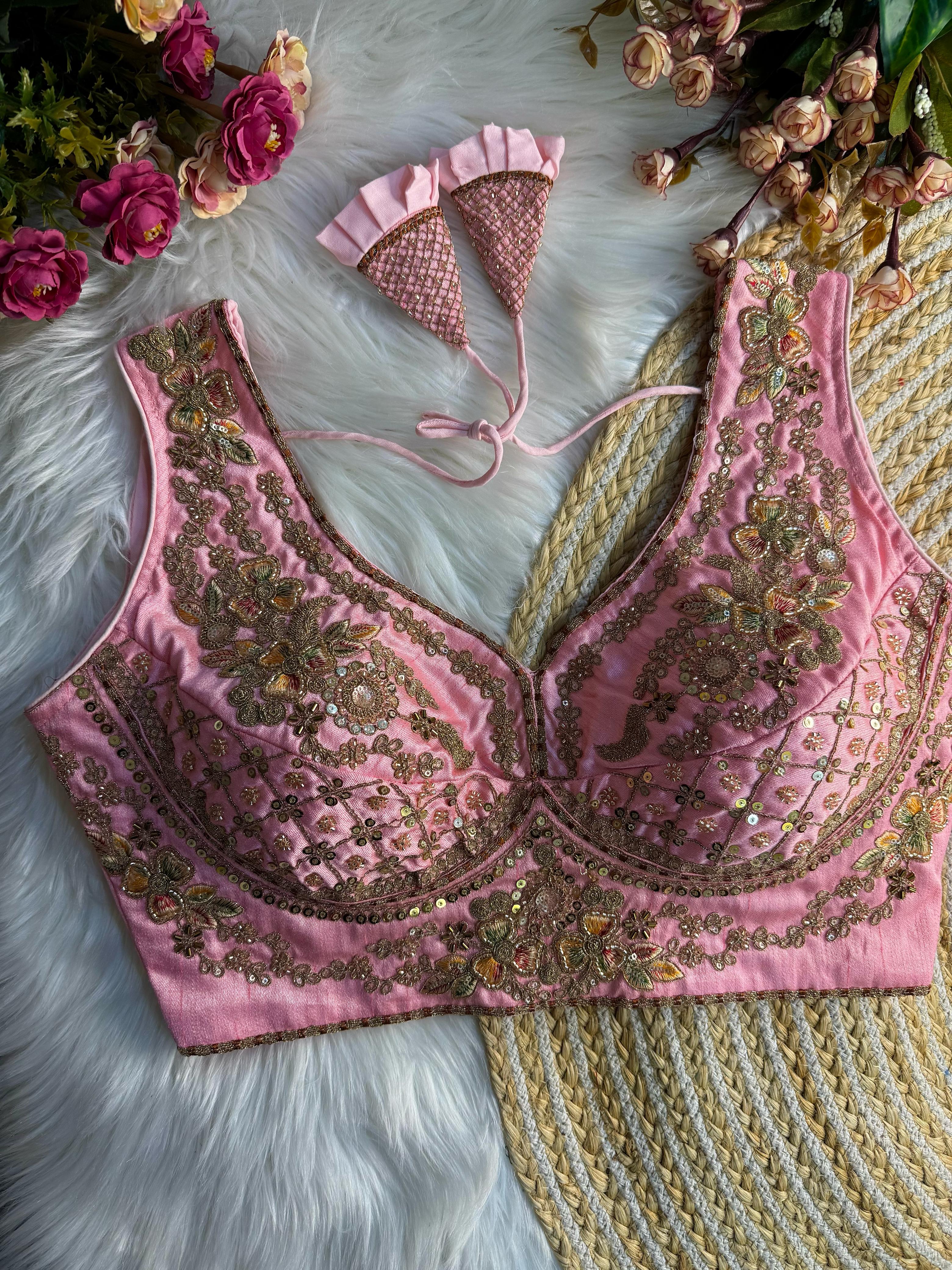 BEAUTIFUL HEAVY STARS & BEADS WORK  SABYASACHI NEACK BRIDAL BLOUSE