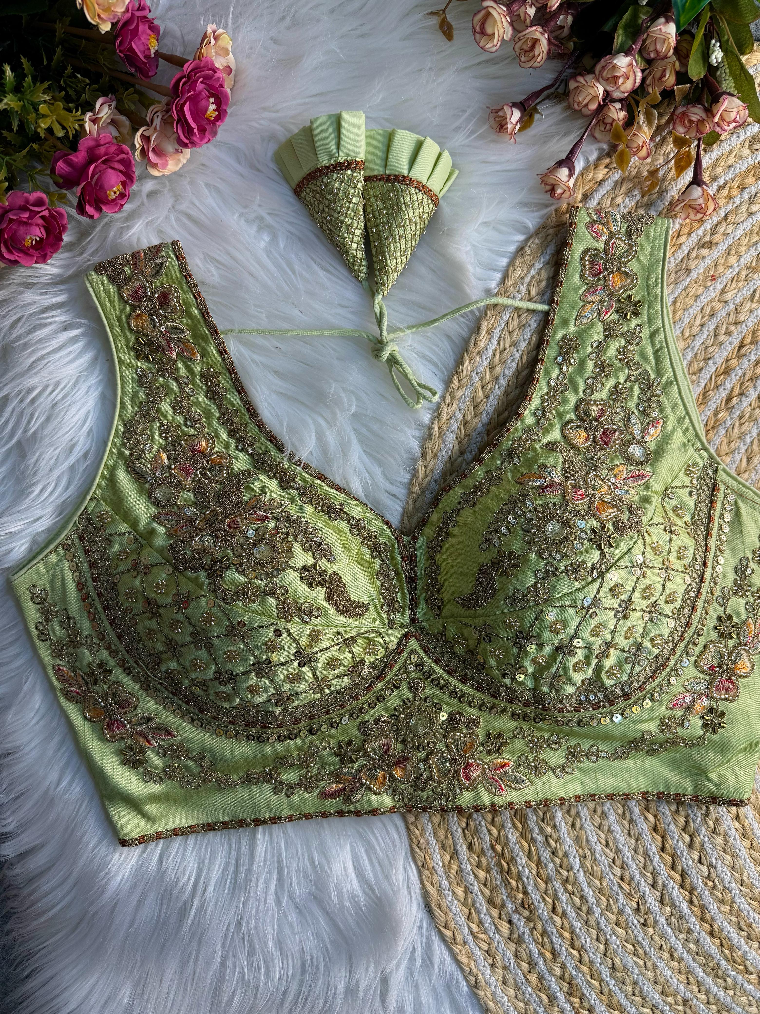 BEAUTIFUL HEAVY STARS & BEADS WORK  SABYASACHI NEACK BRIDAL BLOUSE