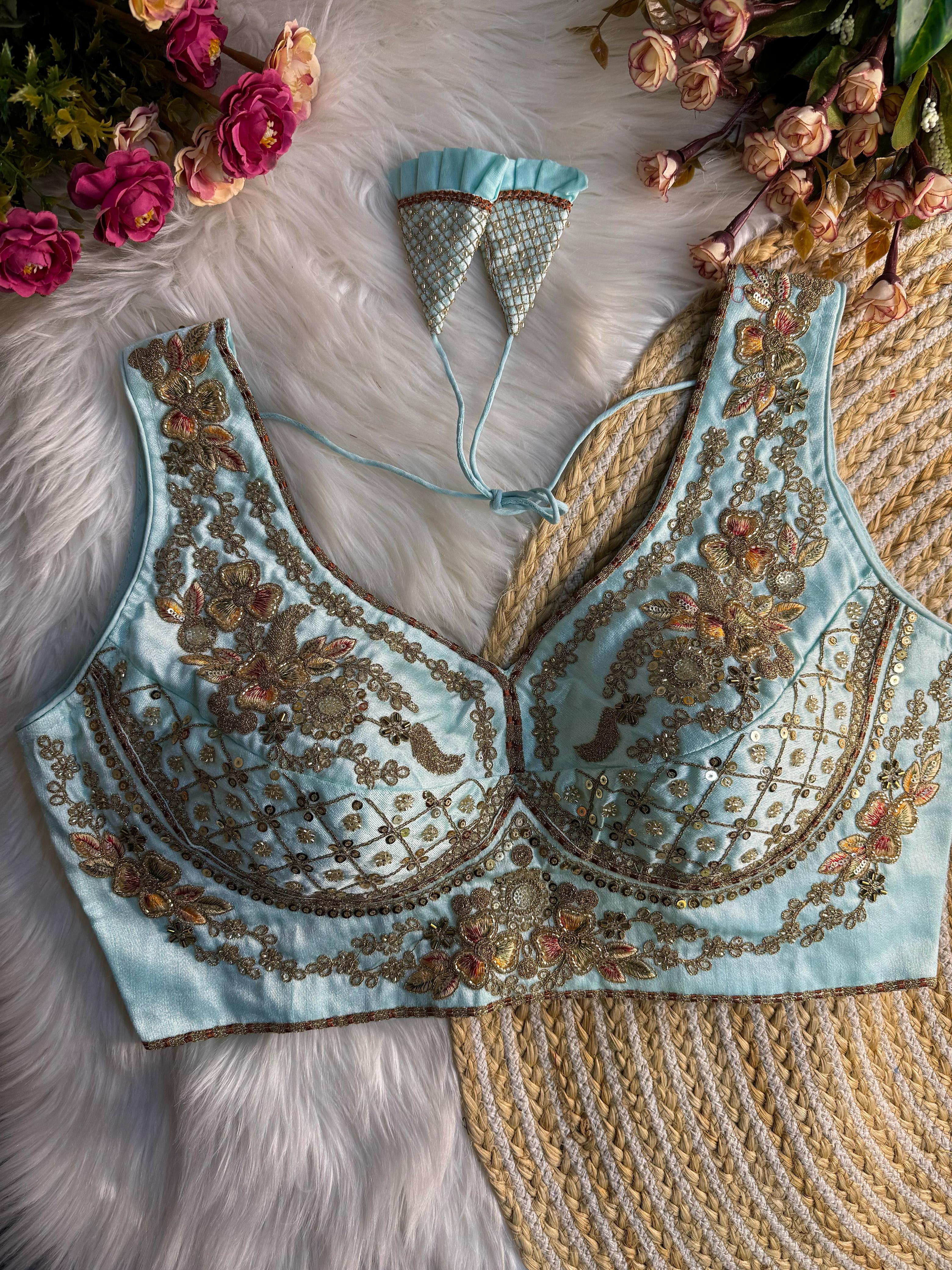 BEAUTIFUL HEAVY STARS & BEADS WORK  SABYASACHI NEACK BRIDAL BLOUSE