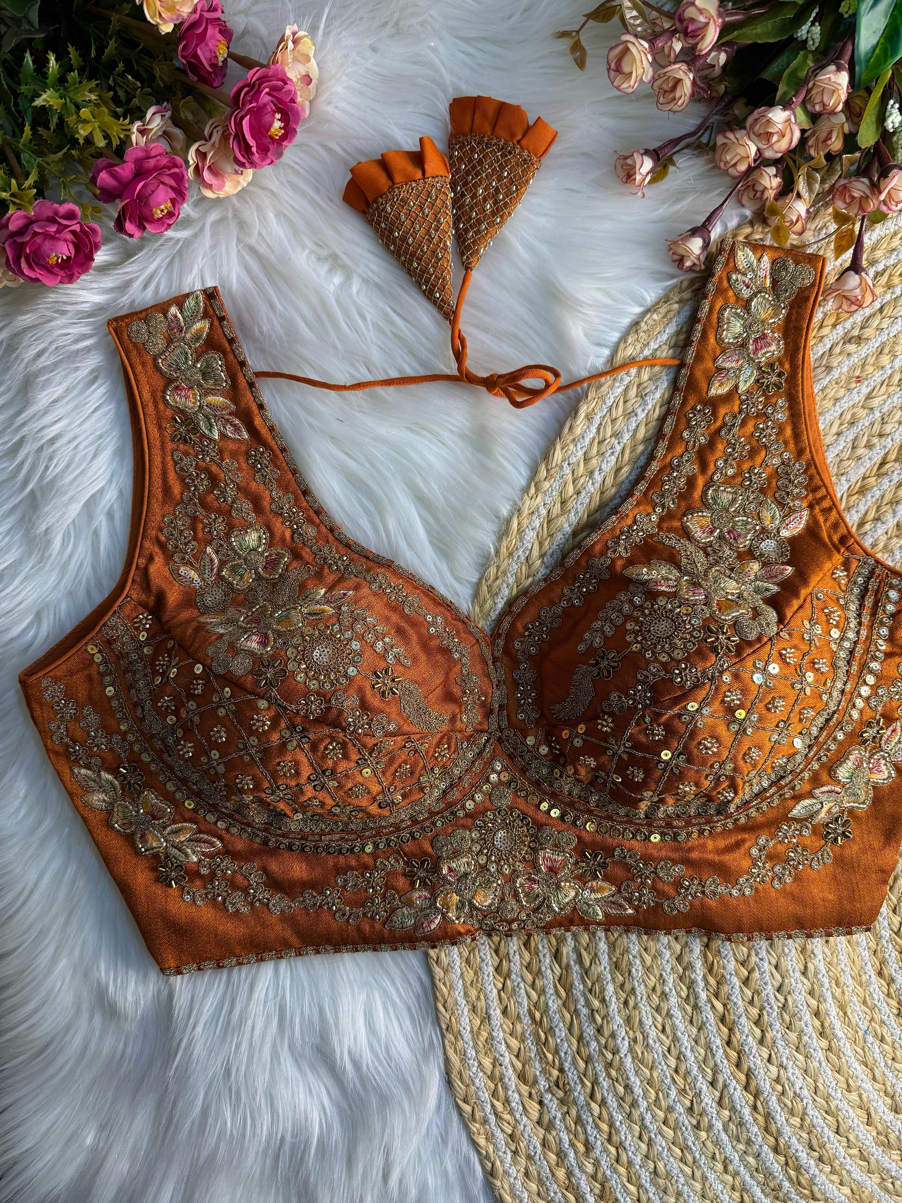 BEAUTIFUL HEAVY STARS & BEADS WORK  SABYASACHI NEACK BRIDAL BLOUSE