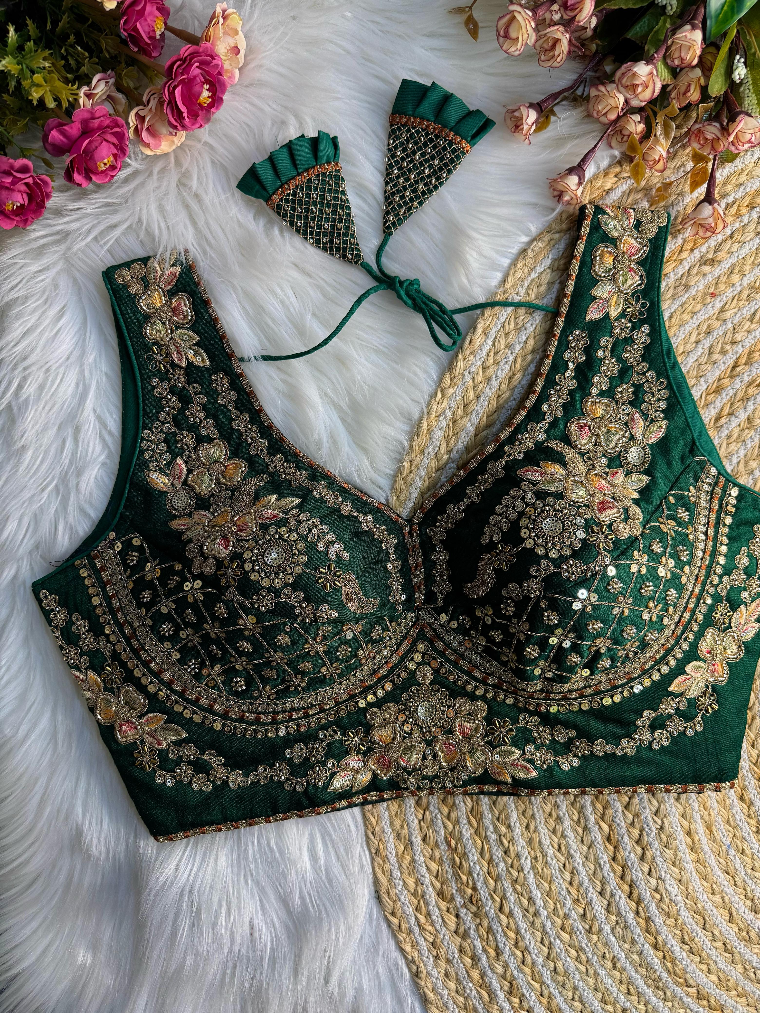 BEAUTIFUL HEAVY STARS & BEADS WORK  SABYASACHI NEACK BRIDAL BLOUSE