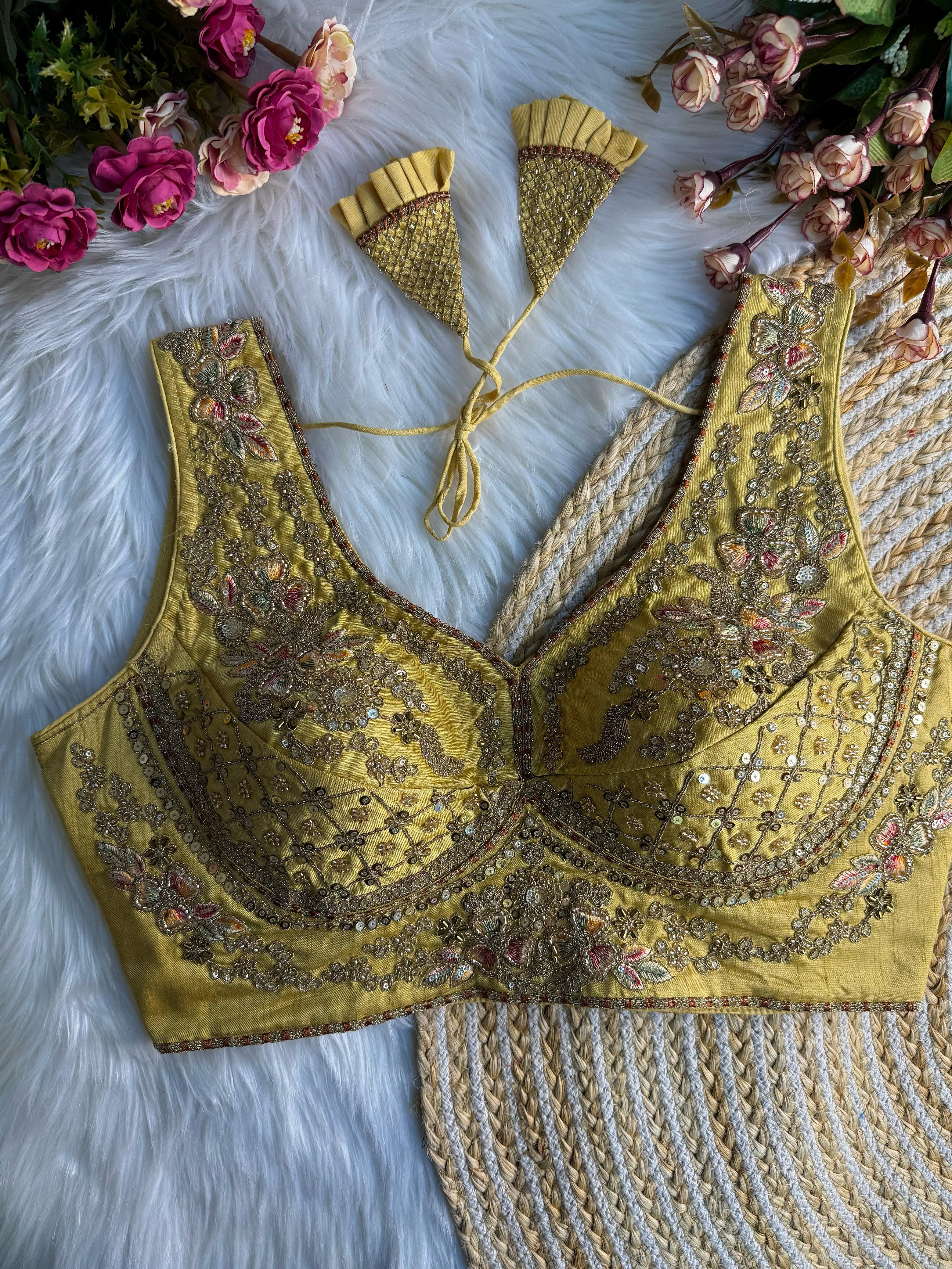 BEAUTIFUL HEAVY STARS & BEADS WORK  SABYASACHI NEACK BRIDAL BLOUSE