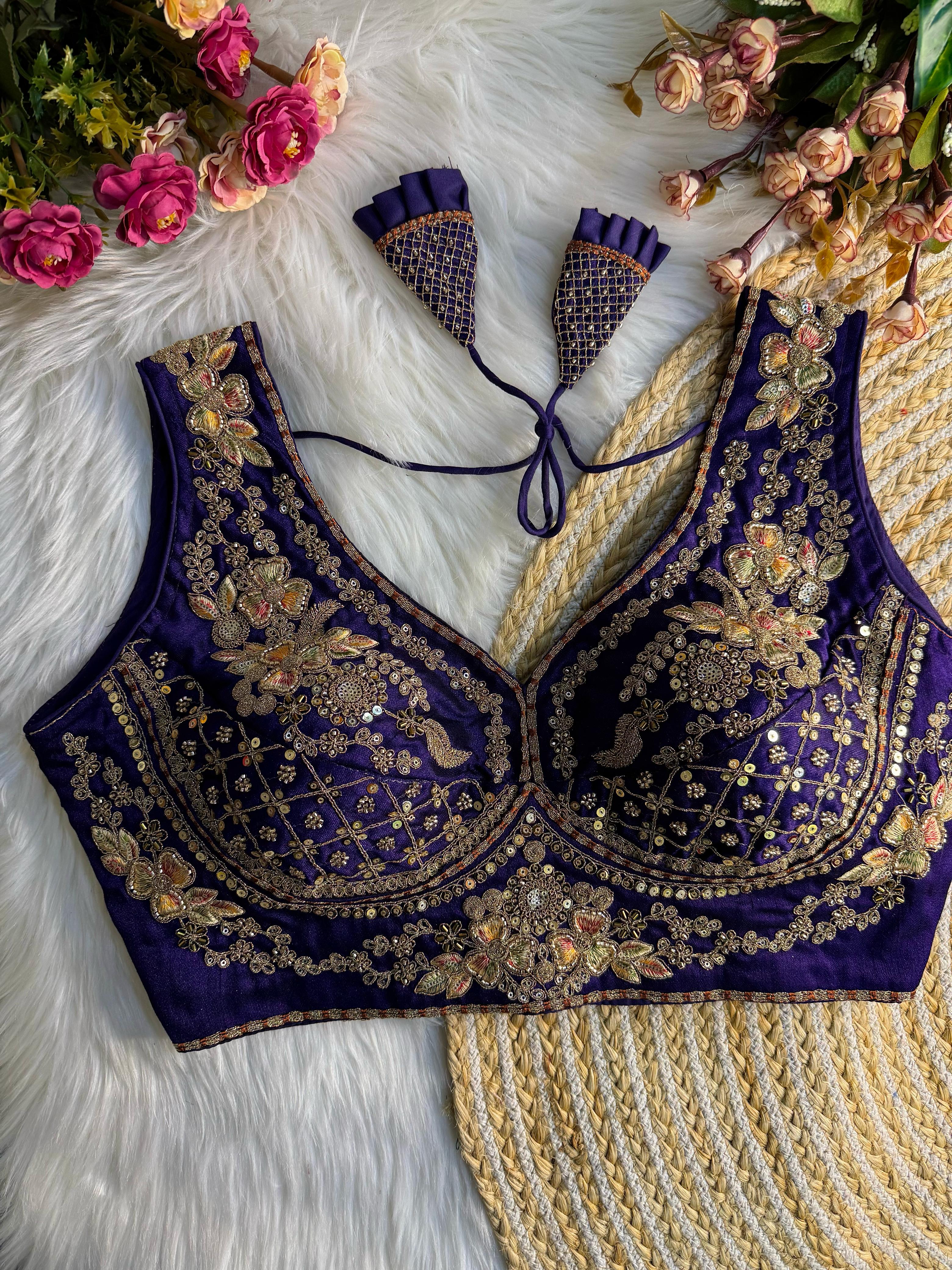 BEAUTIFUL HEAVY STARS & BEADS WORK  SABYASACHI NEACK BRIDAL BLOUSE