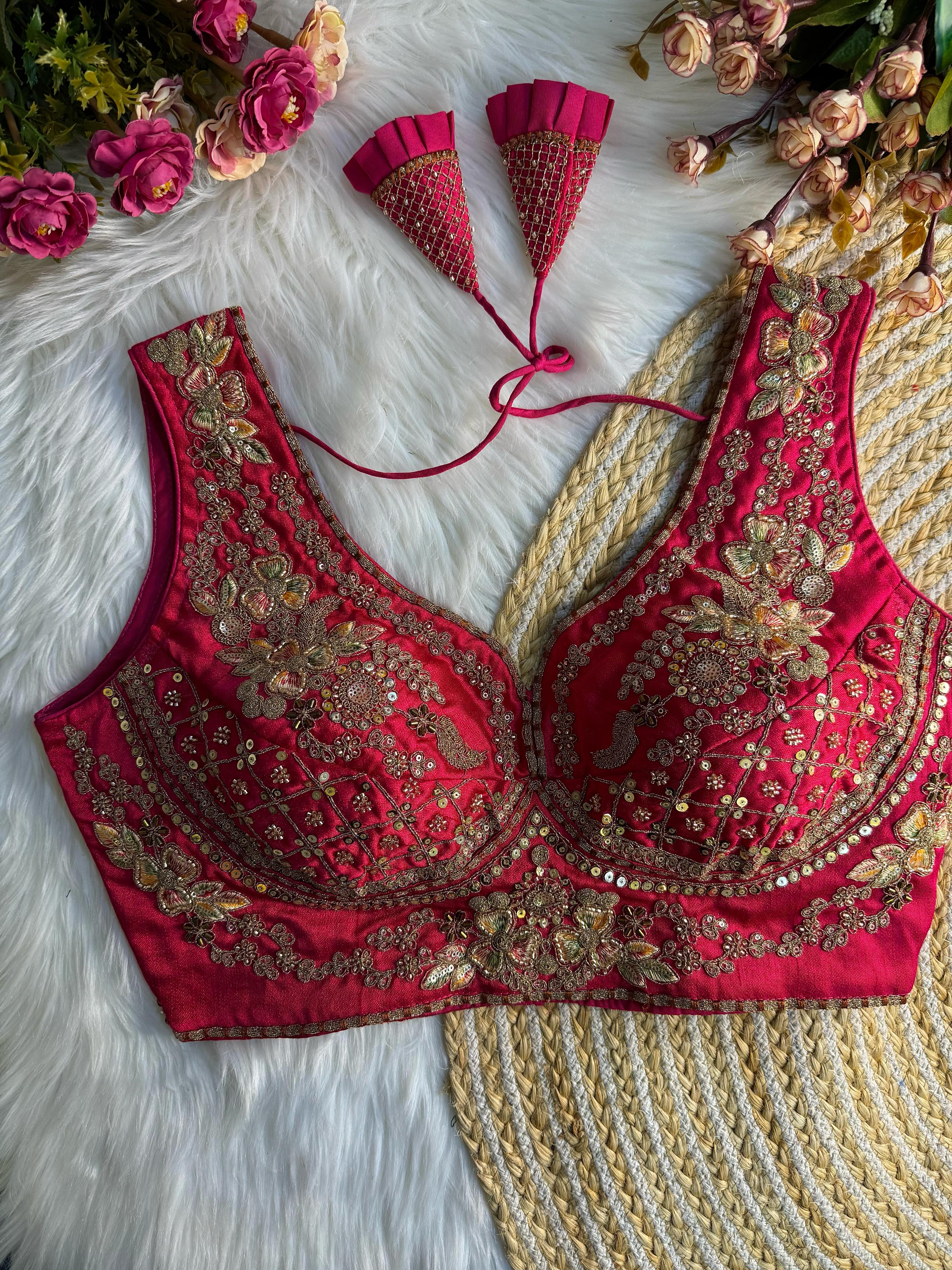 BEAUTIFUL HEAVY STARS & BEADS WORK  SABYASACHI NEACK BRIDAL BLOUSE