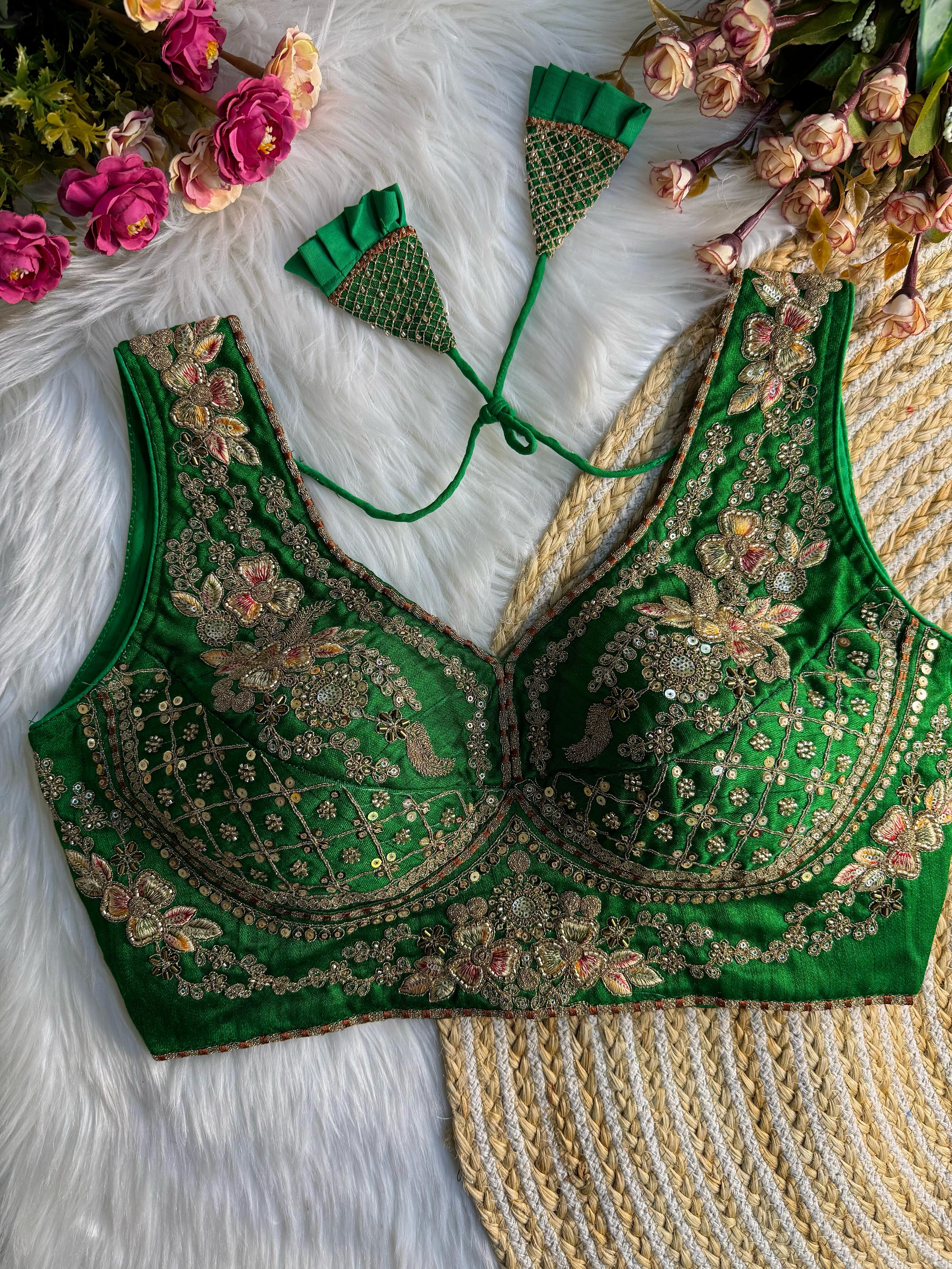 BEAUTIFUL HEAVY STARS & BEADS WORK  SABYASACHI NEACK BRIDAL BLOUSE