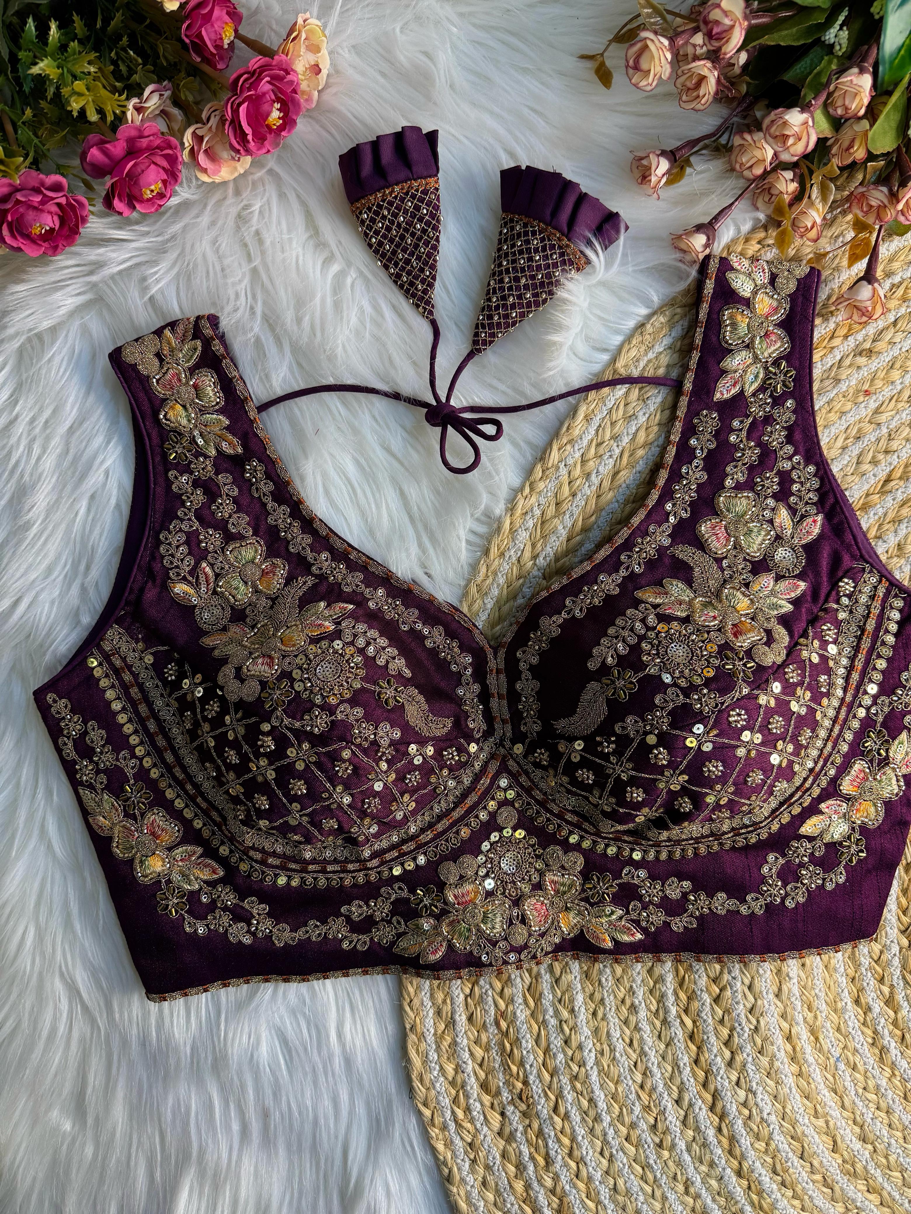 BEAUTIFUL HEAVY STARS & BEADS WORK  SABYASACHI NEACK BRIDAL BLOUSE