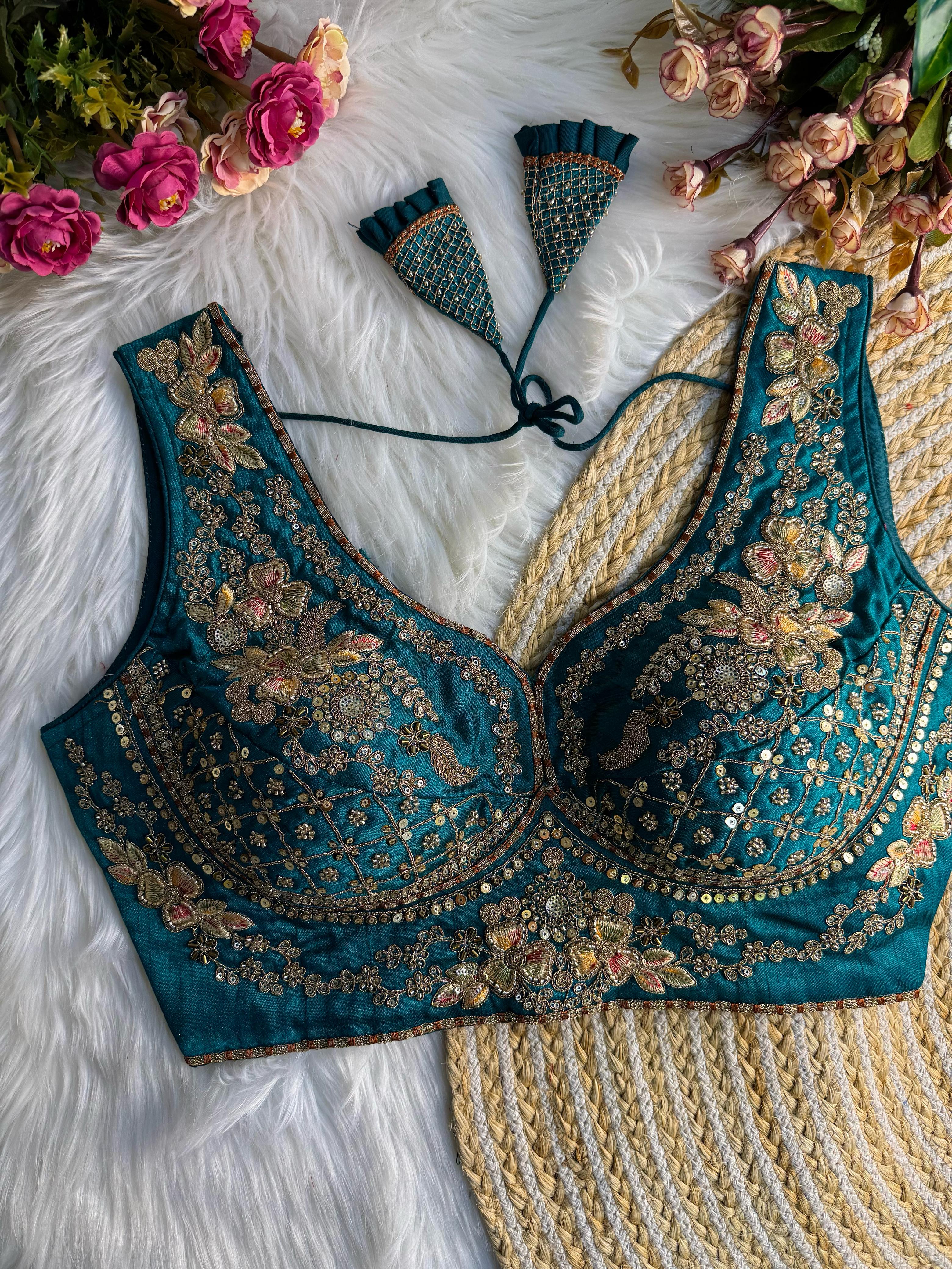 BEAUTIFUL HEAVY STARS & BEADS WORK  SABYASACHI NEACK BRIDAL BLOUSE