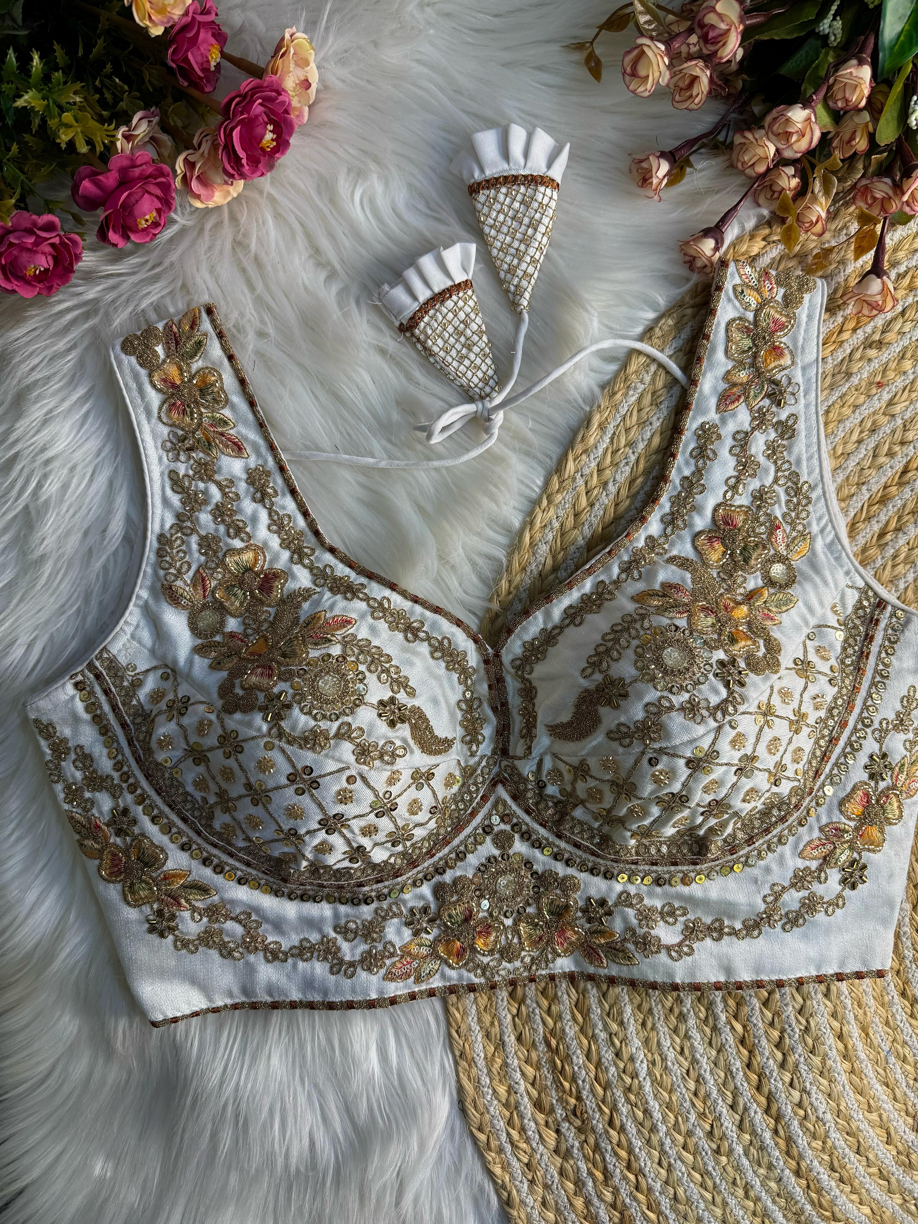 BEAUTIFUL HEAVY STARS & BEADS WORK  SABYASACHI NEACK BRIDAL BLOUSE