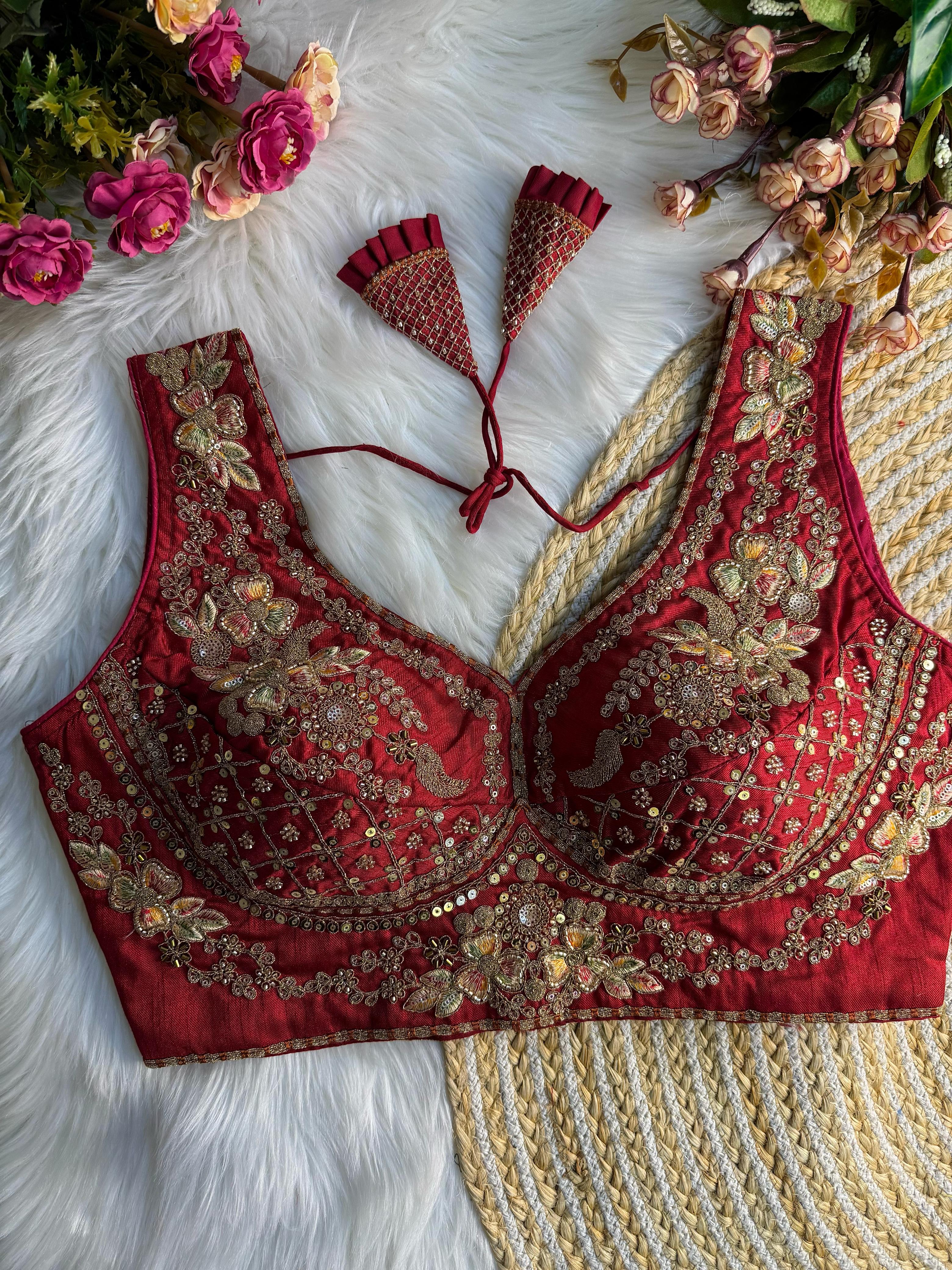 BEAUTIFUL HEAVY STARS & BEADS WORK  SABYASACHI NEACK BRIDAL BLOUSE