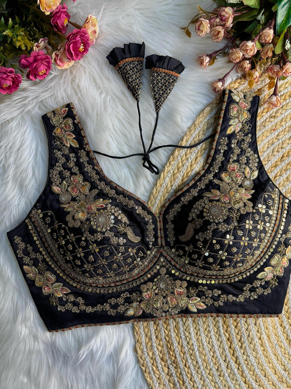 BEAUTIFUL HEAVY STARS & BEADS WORK  SABYASACHI NEACK BRIDAL BLOUSE