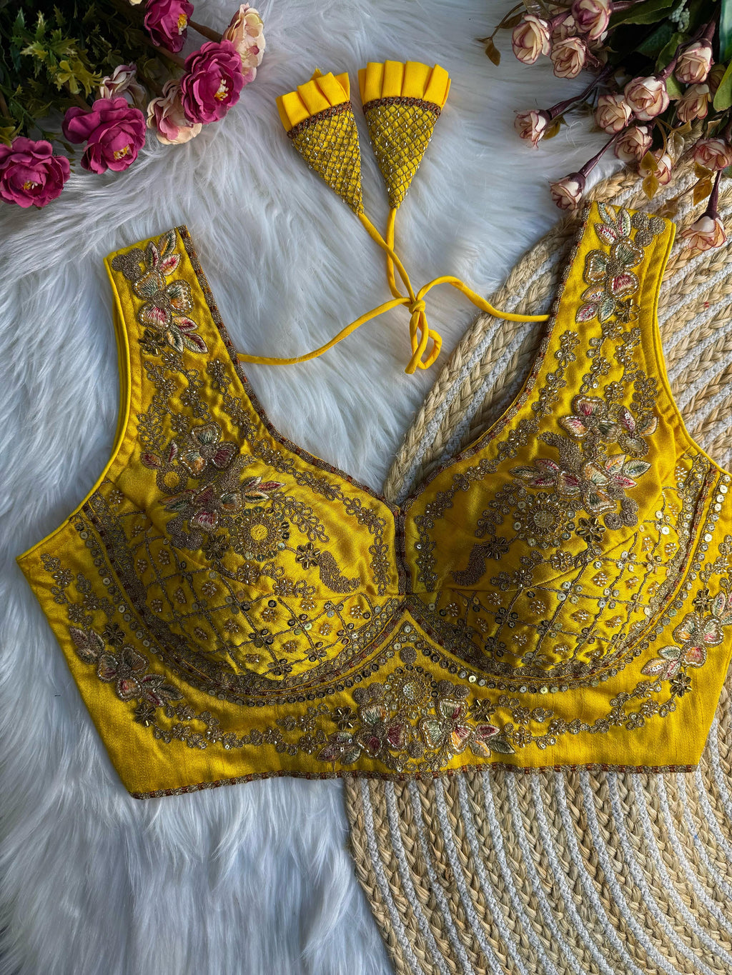 BEAUTIFUL HEAVY STARS & BEADS WORK  SABYASACHI NEACK BRIDAL BLOUSE