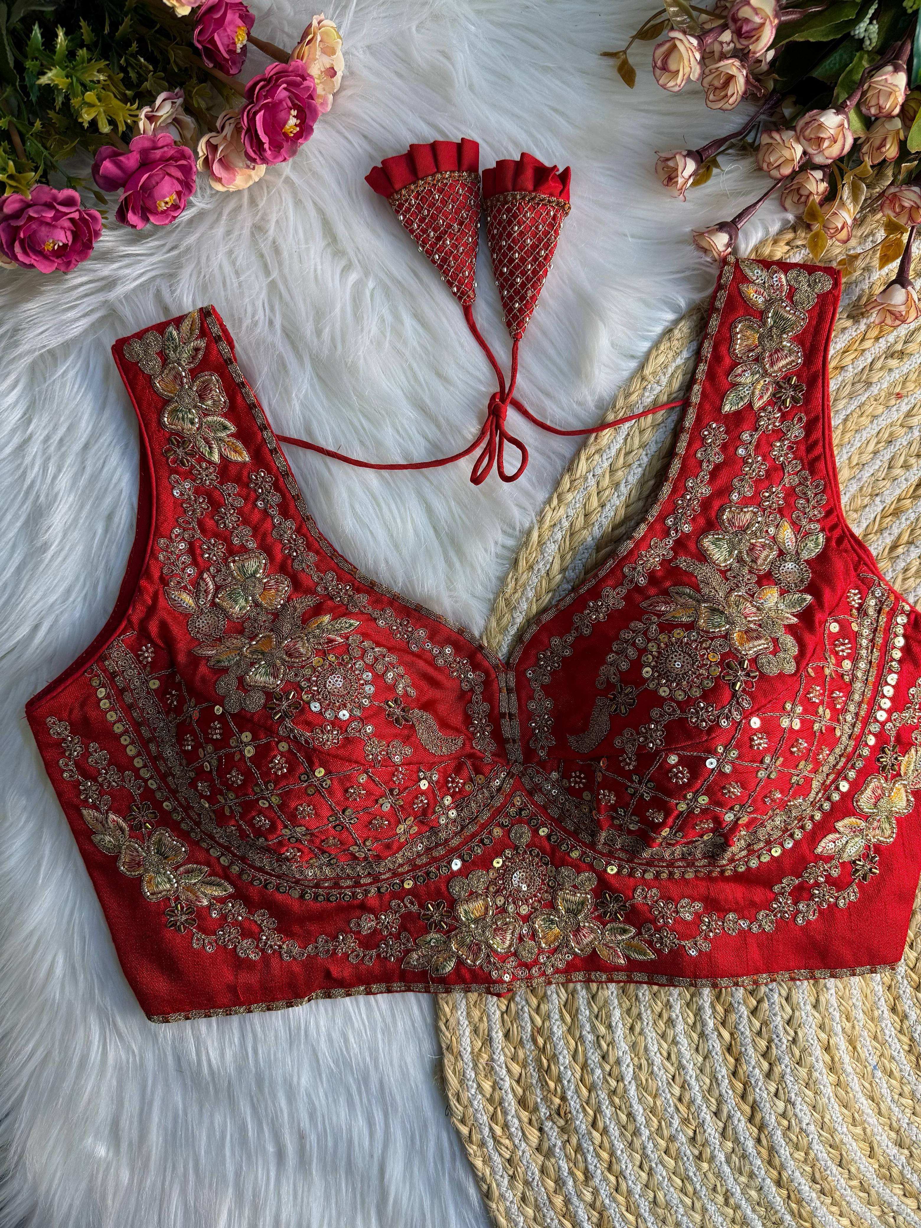 BEAUTIFUL HEAVY STARS & BEADS WORK  SABYASACHI NEACK BRIDAL BLOUSE