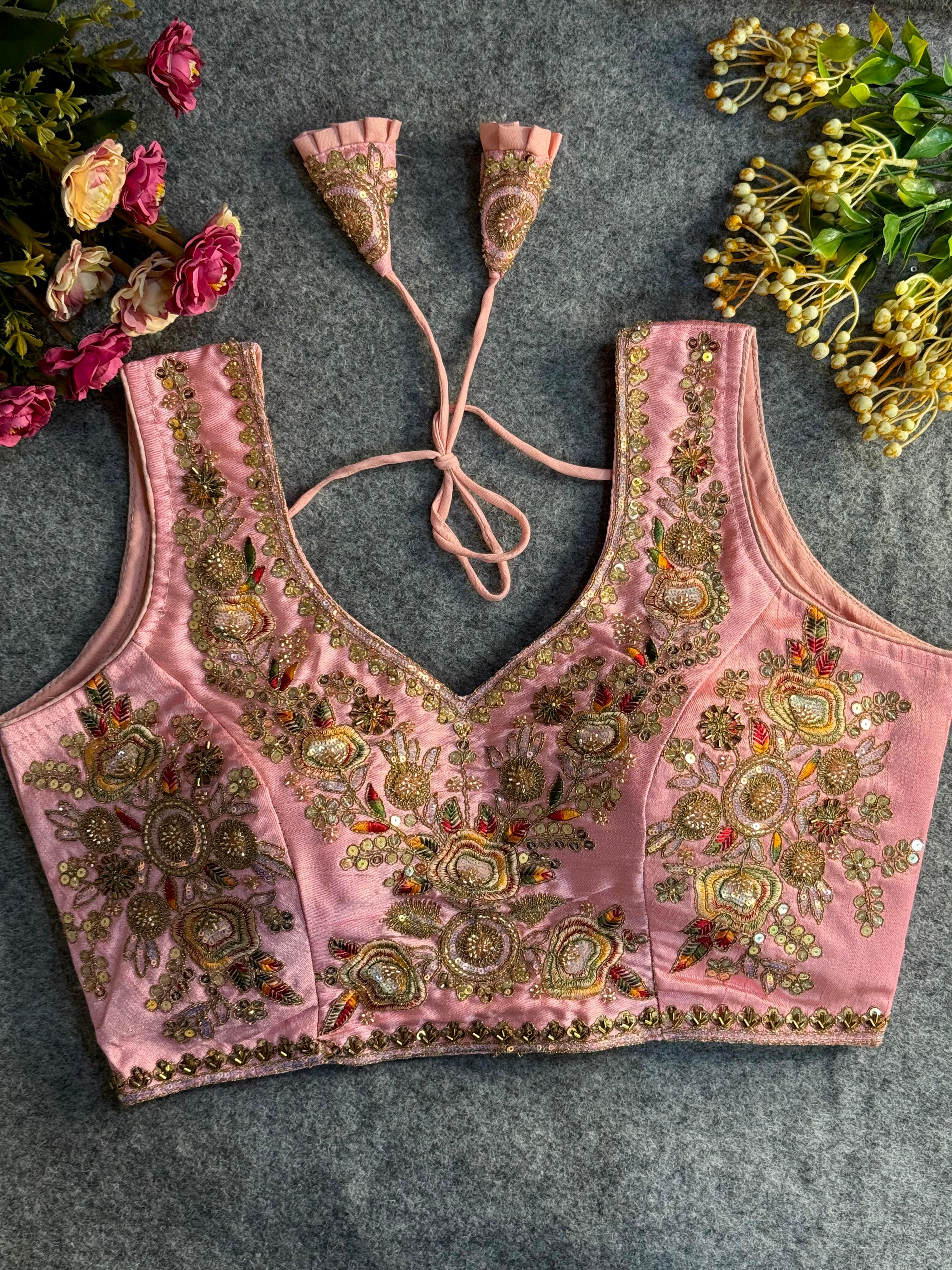 Italian Silk Readymade Bridal Blouse – Heavy Beads & Cording Work