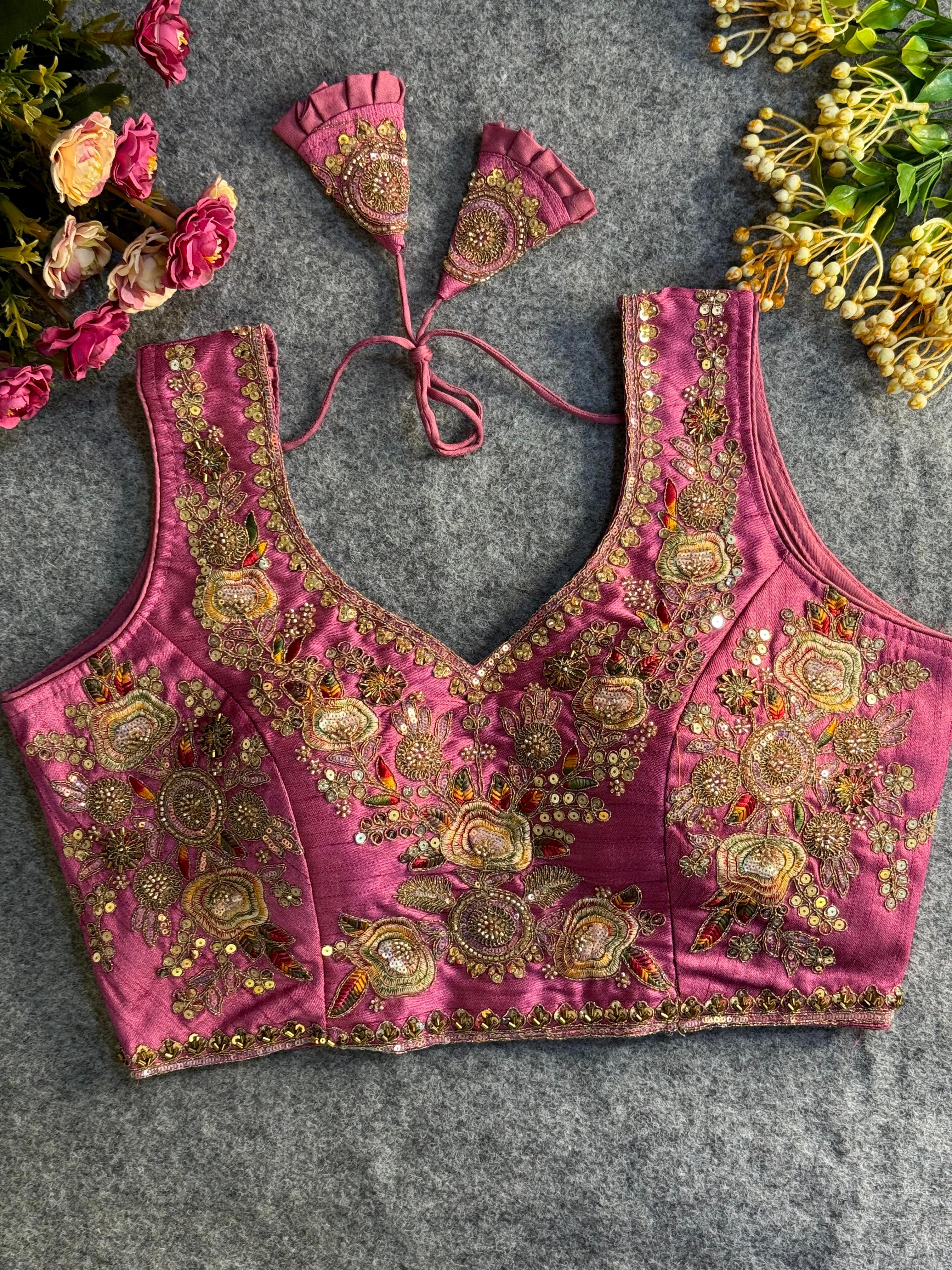 Italian Silk Readymade Bridal Blouse – Heavy Beads & Cording Work