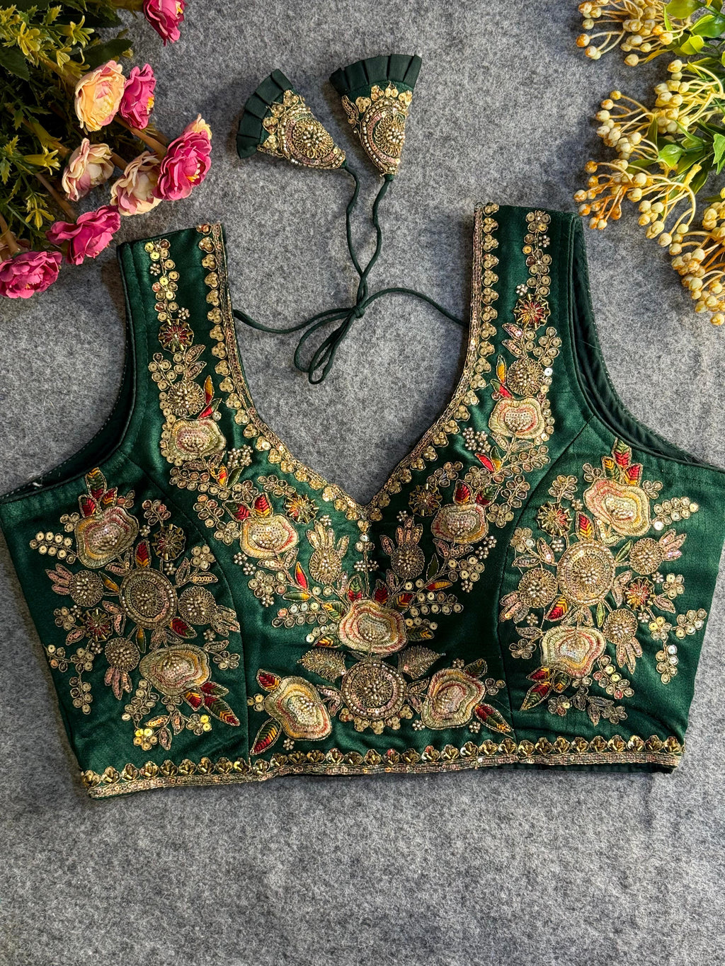 Italian Silk Readymade Bridal Blouse – Heavy Beads & Cording Work