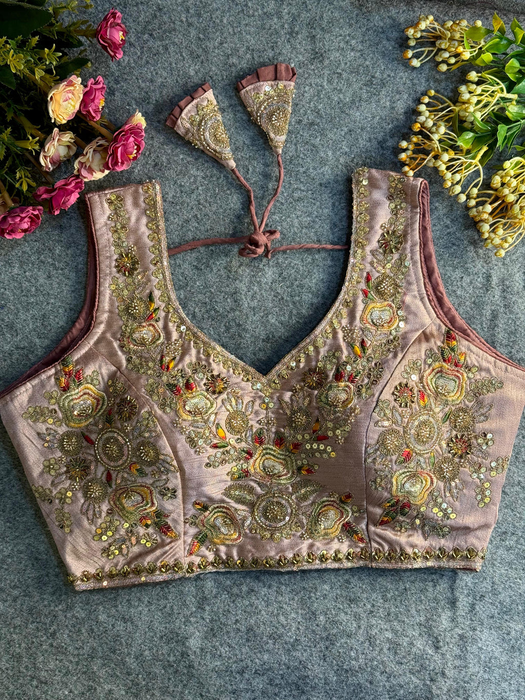 Italian Silk Readymade Bridal Blouse – Heavy Beads & Cording Work