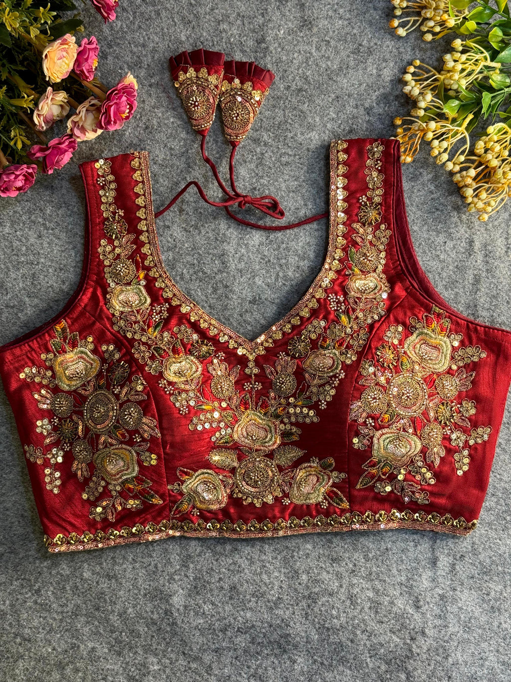 Italian Silk Readymade Bridal Blouse – Heavy Beads & Cording Work