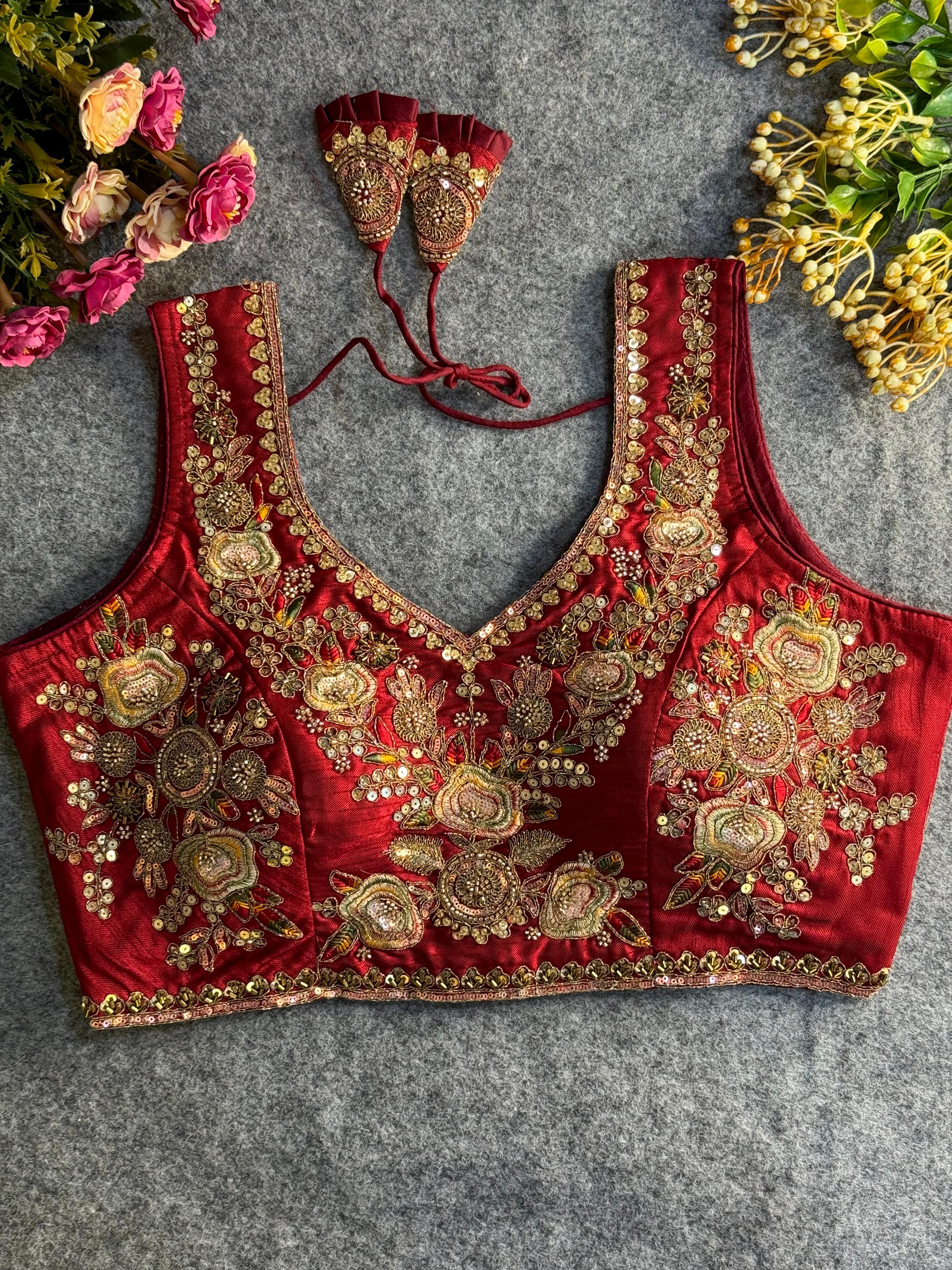 Italian Silk Readymade Bridal Blouse – Heavy Beads & Cording Work