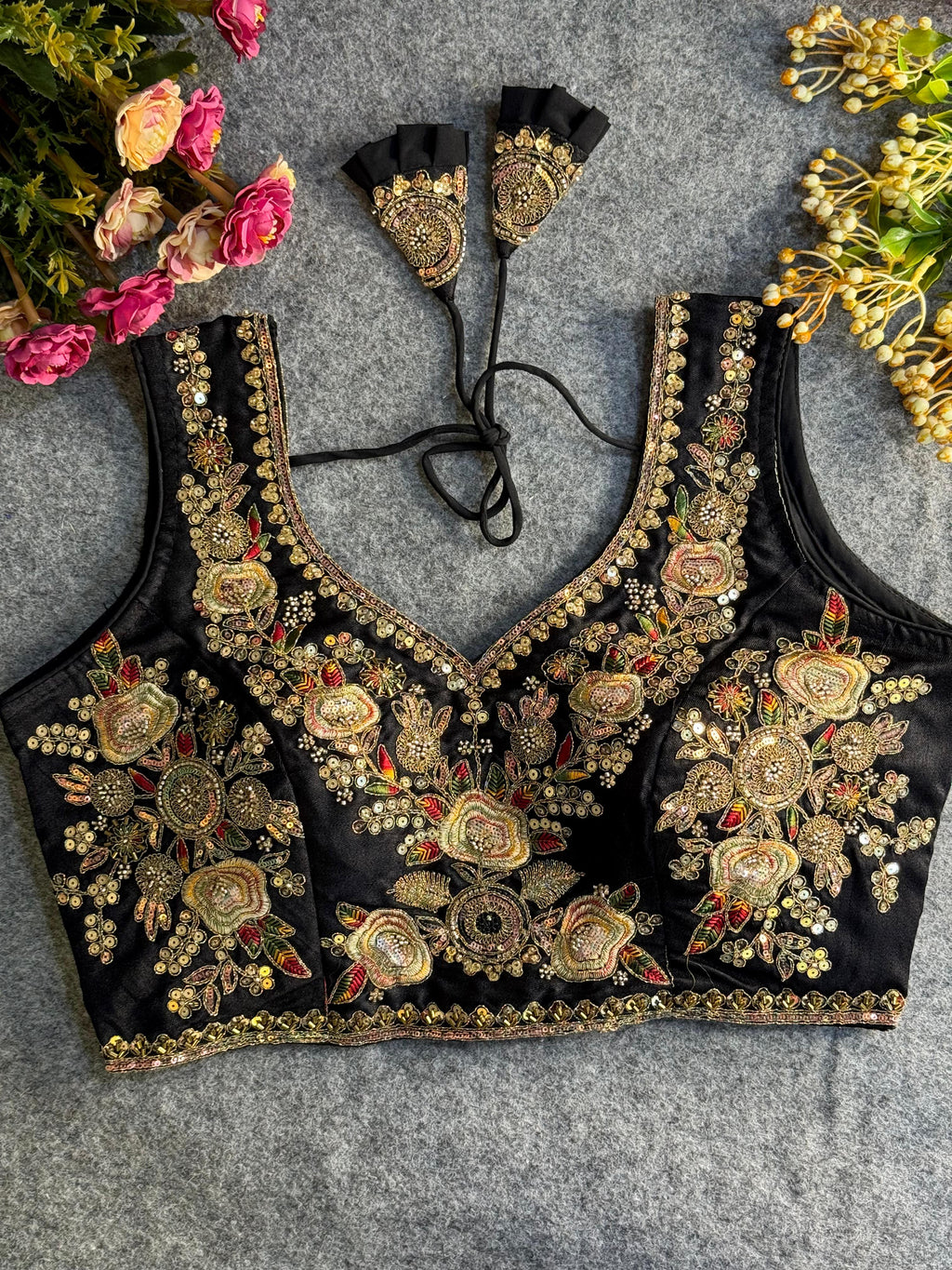 Italian Silk Readymade Bridal Blouse – Heavy Beads & Cording Work