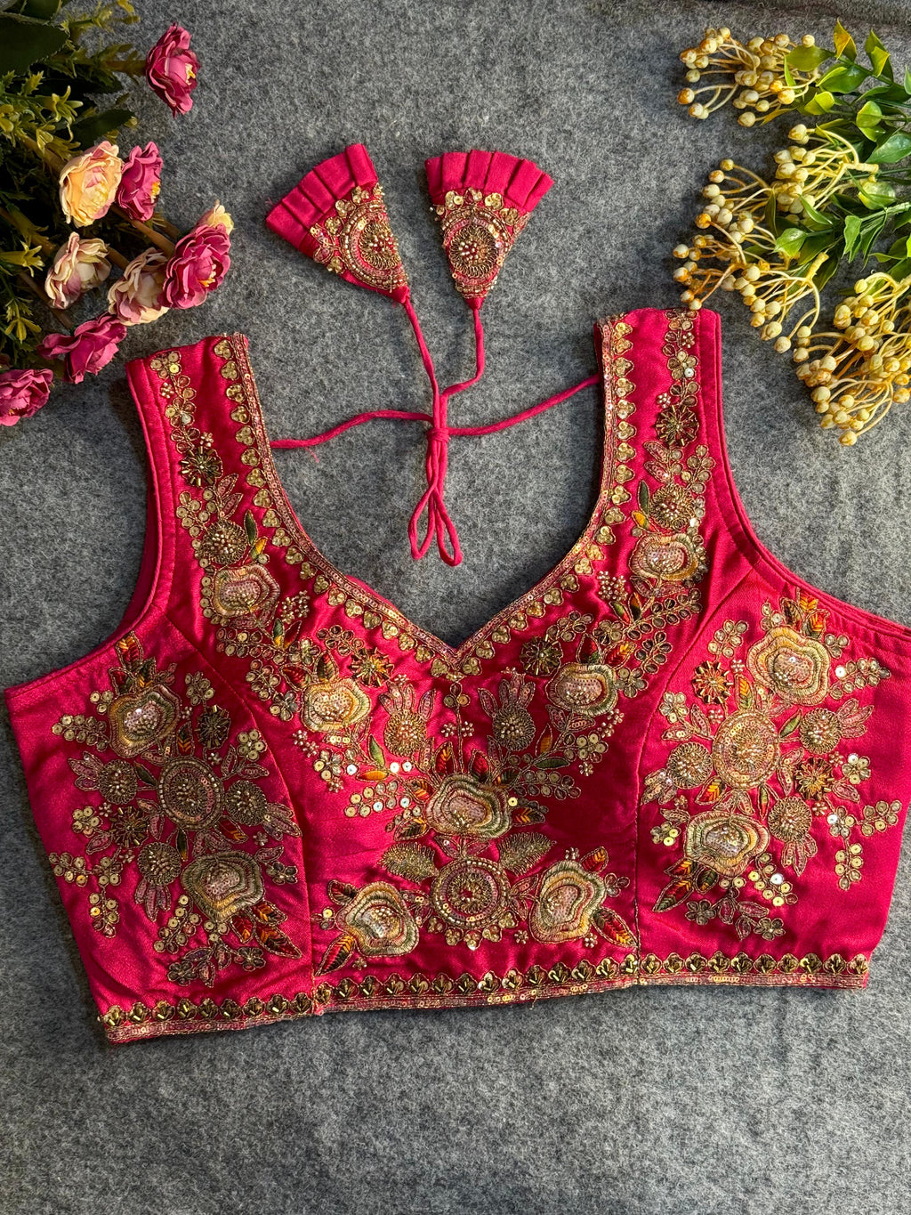 Italian Silk Readymade Bridal Blouse – Heavy Beads & Cording Work