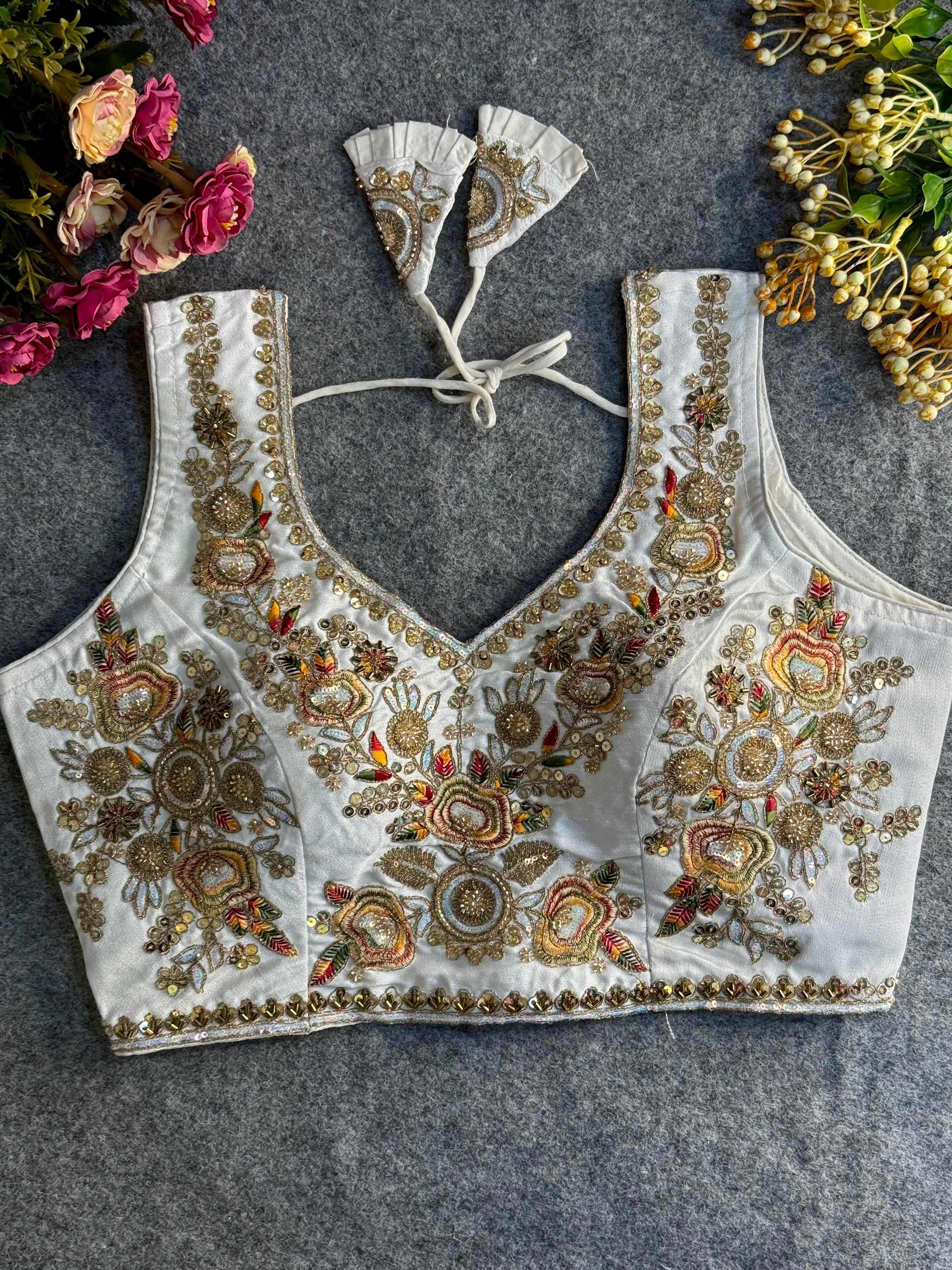 Italian Silk Readymade Bridal Blouse – Heavy Beads & Cording Work