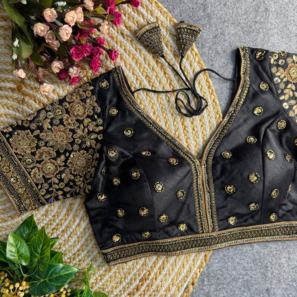 BEAUTIFUL HEAVY SABYASACHI STYLE V- NECK BEADS COPPER MATCHING WORK BRIDAL BLOUSE