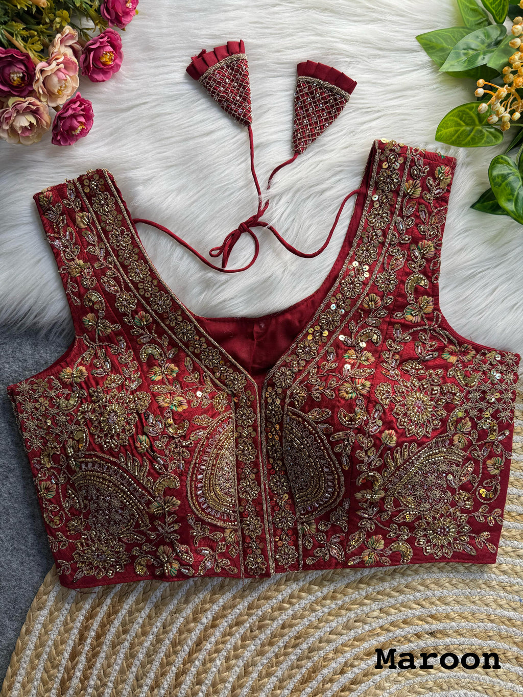 BEAUTIFUL HEAVY HANDWORK “V” NEACK BRIDAL BLOUSE