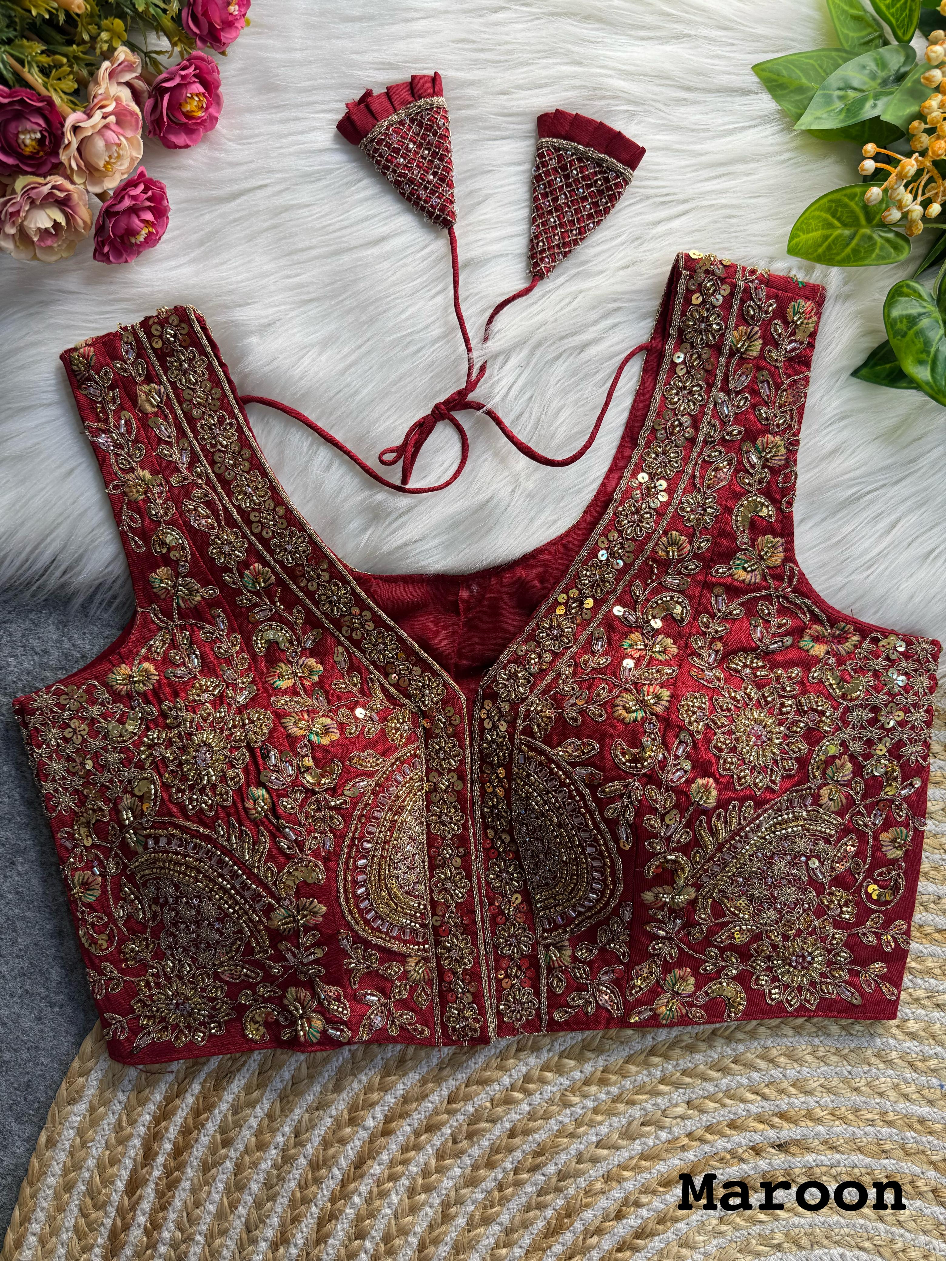 BEAUTIFUL HEAVY HANDWORK “V” NEACK BRIDAL BLOUSE