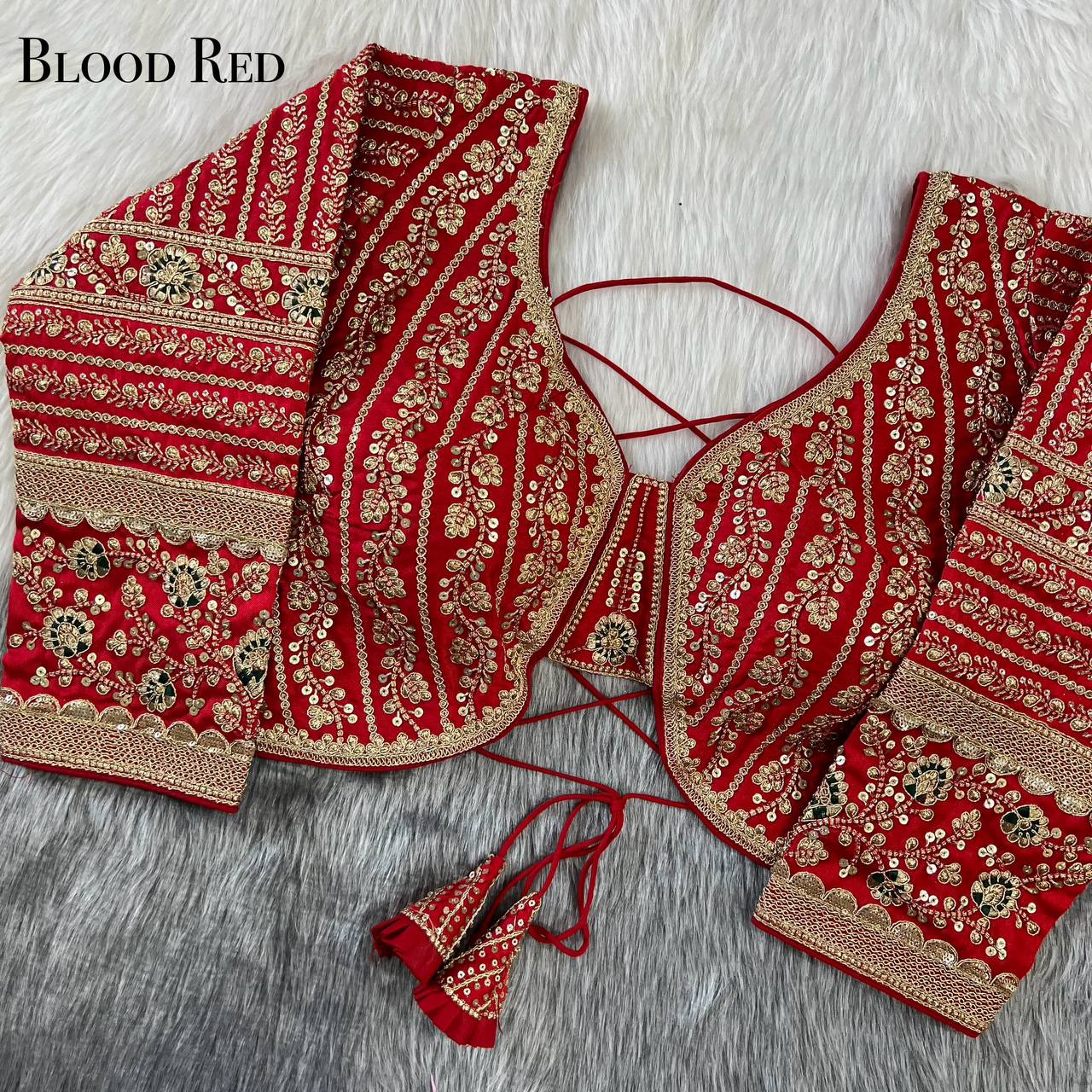 Long Sleeves Backless Heavy Embroidery Bridal Look Blouse