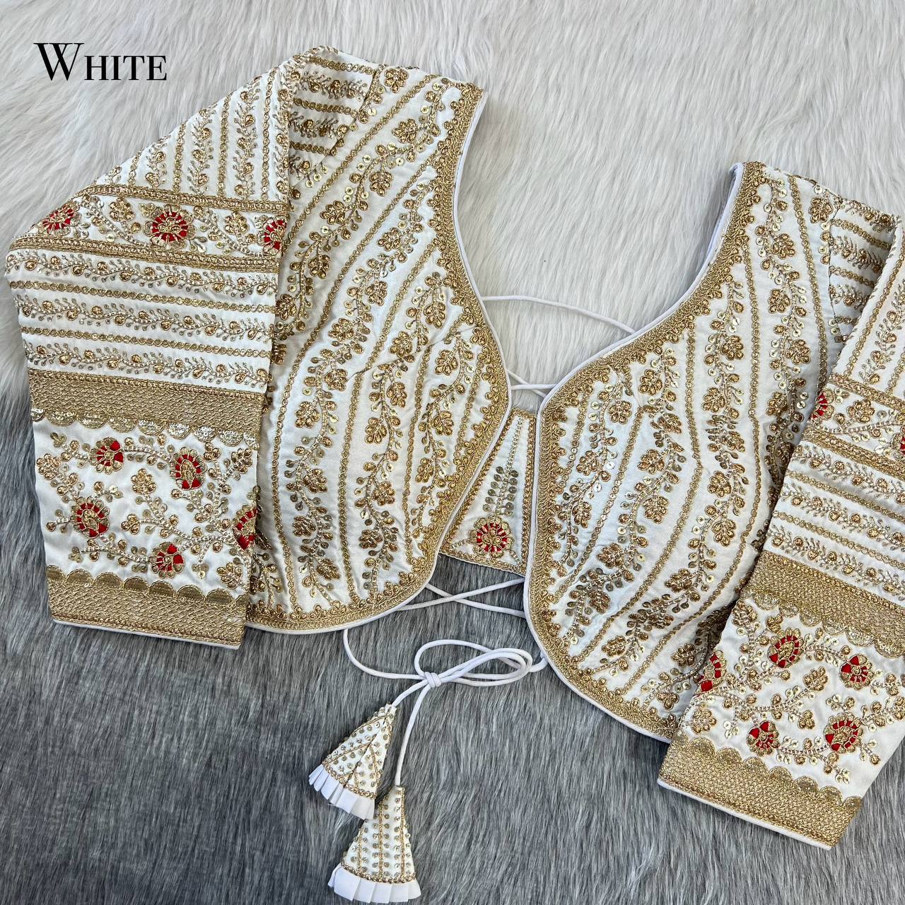 Long Sleeves Backless Heavy Embroidery Bridal Look Blouse