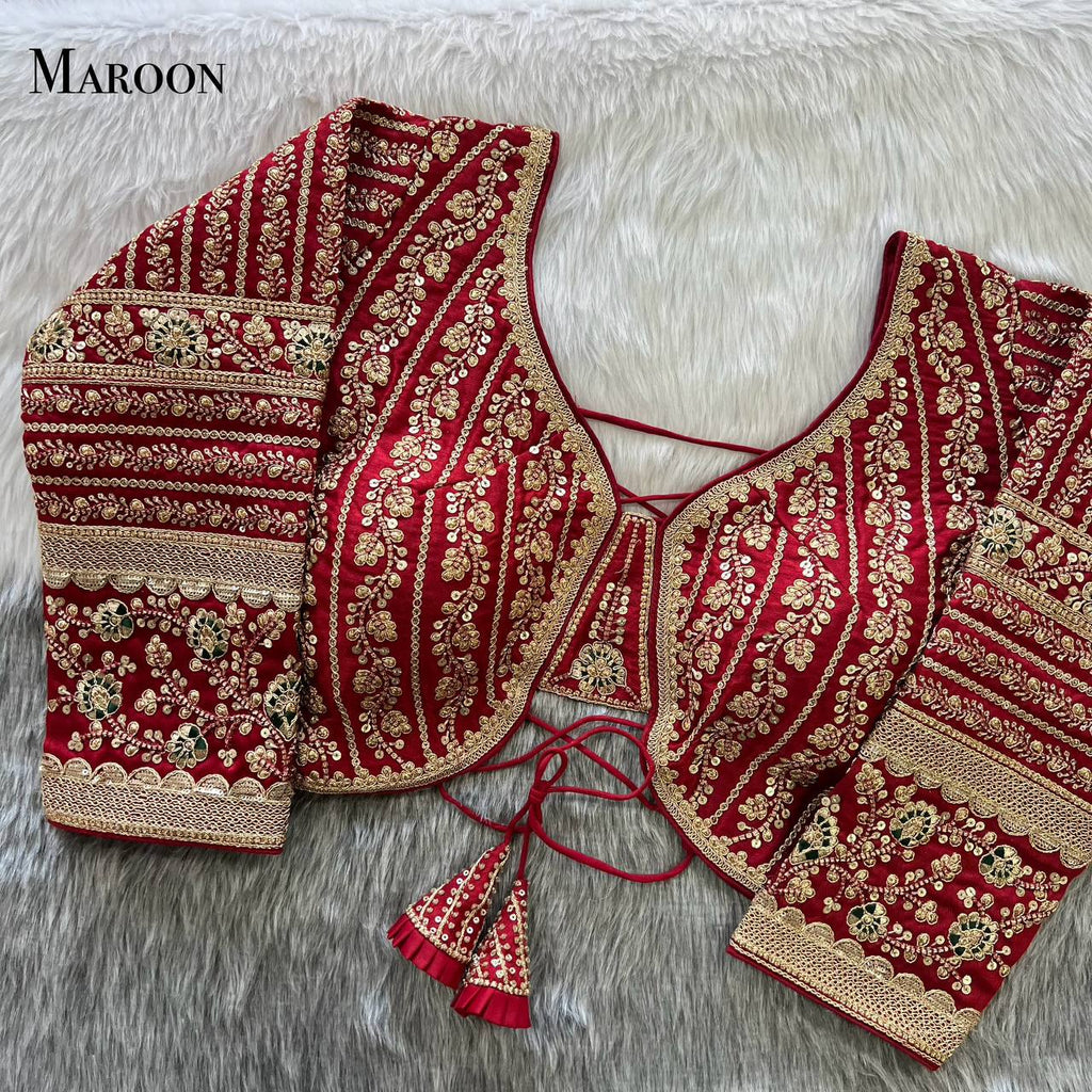 Long Sleeves Backless Heavy Embroidery Bridal Look Blouse